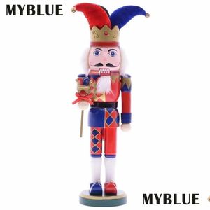 Décorations de Noël Myblue 37cm Vintage Clown en bois Scpture Statue Casse-Noisette Figurine Poupée Ornements Accueil Chambre Décoration Accès Dhbra