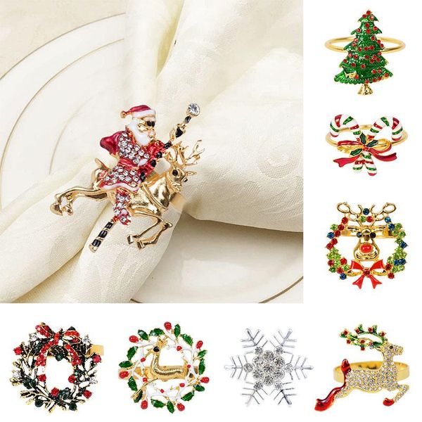 Decoraciones navideñas soportes de servilleta anillo decoración de mesa de Navidad para el hogar hebilla de metal banquete de boda año decoración de santa suministros christmas
