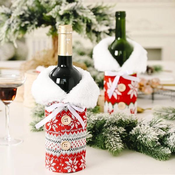 Décorations de Noël Navidad Noël Sacs-cadeaux Porte-bouteille de vin Couvercle anti-poussière Joyeux Ornement Noel Année 2024
