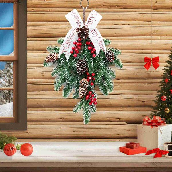 Décorations de Noël Aiguille Suspendue Porte Murale Suspendue Fête De Famille Nouvel An Avec Guirlande Lumineuse Ornements De Noël L230620