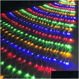 Decoraciones navideñas Nueva decoración Led Net Mesh Lights Techo impermeable Colgante de pared Fariy String Iluminación decorativa para Outdoo Dhm8E