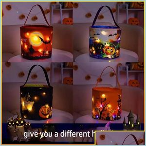 Décorations de Noël Nouveau panier d'Halloween Fournitures de fête Sac de citrouille brillant pour enfants Portable Festival de bonbons Fourre-tout Seau de Dhn5J