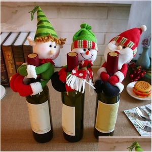 Kerstversiering New Xmas Bottle Holder Red Wine Er Bags Hug Santa Claus Snowman Dinner Table Decoration Home Party Decors Ic55 Dhcrt