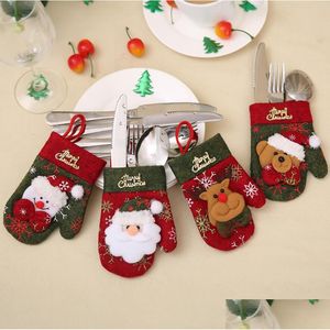 Décorations de Noël Nouvel An Noël décoratif gant forme couteau fourchette couverts ensemble sac d'emballage poche dîner de Noël décor de table si DH64X