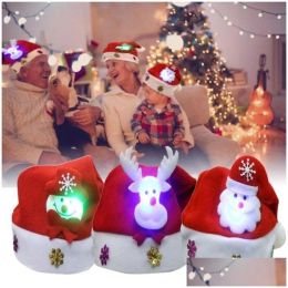 Décorations de Noël Nouvel An LED Light Up Xmas Party Night Santa Hat Enfants Adt Claus Renne Bonhomme de neige Drop Livraison Maison Jardin Festi BJ