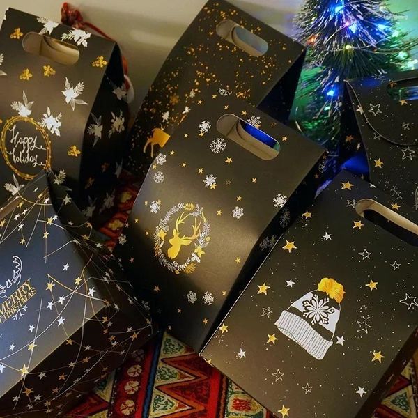 Decoraciones navideñas, bolsa de papel con ciervo del cielo nocturno, almacenamiento de dulces, decoración de animales impresa, Edding, fiesta en casa, embalaje de regalo de cumpleaños