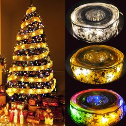 Décorations de Noël Décoration de Noël 1m2m3m Or Ruban d'argent Lumière pour ornements d'arbre Décors à la maison 230905