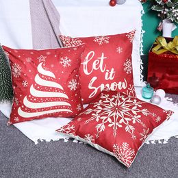 Funda de almohada de estilo nórdico con adornos navideños, funda de cojín de Navidad roja con estampado de letras de copos de nieve, adorno de fiesta de tela para sofá