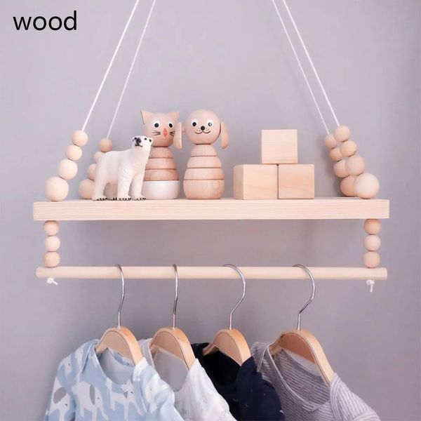 Decoraciones navideñas Estante de pared de madera nórdico con perchero Habitación para niños Estante de almacenamiento artesanal Cuerda Colgante de pared Dormitorio para niños Decoración de la sala de estar 231109