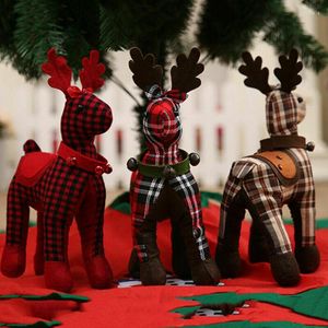 Kerstdecoraties Officiële rendier Lattice Plush Standing Doll Home Window ornament cadeau
