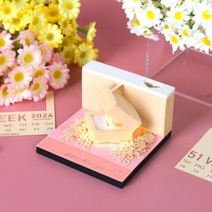 Décorations de Noël Omoshiroi Block 3D Memo Pad Ring Box 2024 Calendrier Bureau Décor Château Magique Cadeau Créatif Pour Fille Amie Anniversaire 231121