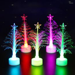 Décorations de Noël Fibre Optique LED Mini Arbre Coloré Flash Couleur Changeante Veilleuse Batterie Lampe De Noël Décoration De La Maison Pour Enfants