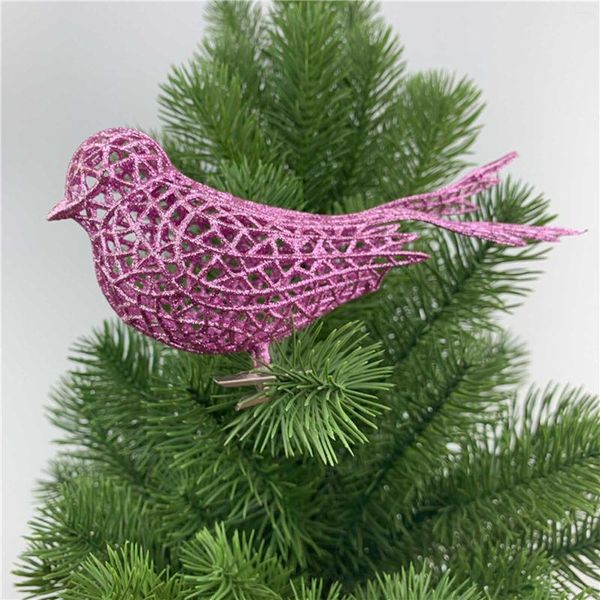 Décorations de Noël Ornements Poinsettia Glitter Oiseau Arbre Suspendu Fête De Noël Décor Cadeaux Pendentif Goutte Rouge Bleu Rose