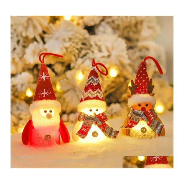 Décorations De Noël Ornements Père Noël Bonhomme De Neige Elk Avec Lumière Led À La Main Arbre De Noël Pendentifs Table De Vacances Decorchristmas Drop Dhhfm