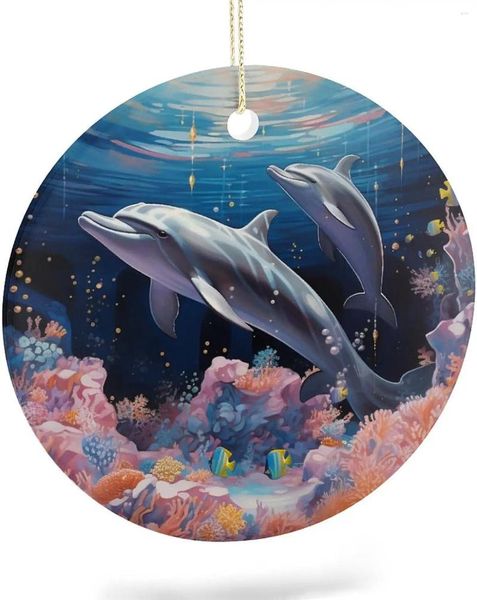 Décorations de noël ornements Super mignon dauphin en céramique ornement rond suspendu joyeux cadeau