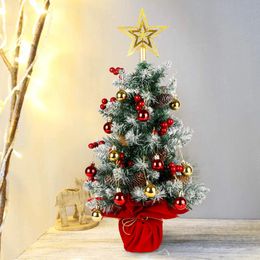 Decoraciones navideñas OurWarm Mini árbol de Navidad de 24 pulgadas Árbol de Navidad artificial de mesa Adorno de estrella para árbol y adornos colgantes Árbol de Navidad pequeño 231113
