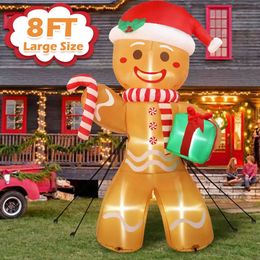 Kerstversiering OurWarm 8ft opblaasboten Outdoor Gingerbread Man gigantische opblaasbare tuin met LED-licht 231204