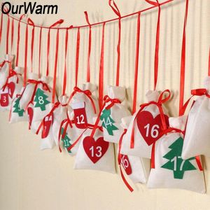 Decoraciones navideñas OurWarm Date 1-24 1-31 Calendario de Adviento de fieltro Guirnalda DIY Bolsa de regalo Cuenta atrás Productos del año