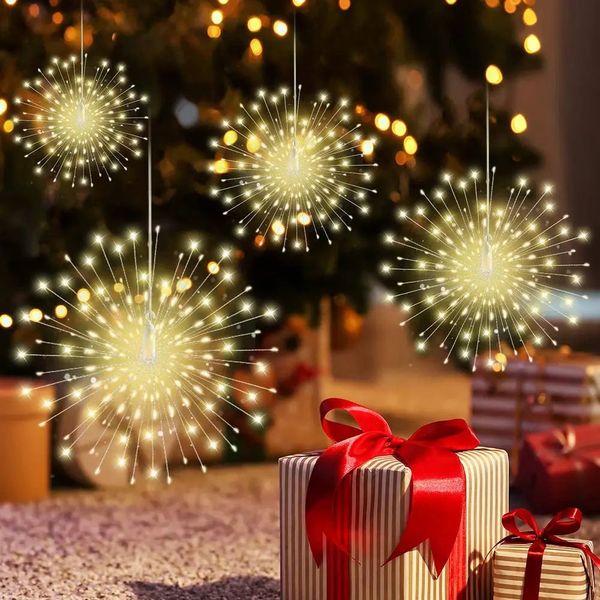 Décorations de Noël en plein air LED feu d'artifice guirlande lumineuse 8 modes fée étoile sphère fée lumières décorations pour fête en plein air mariage vacances 231207