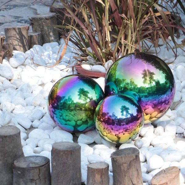 Décorations de Noël Boules de jardin arc-en-ciel en plein air en acier inoxydable Globe réfléchissant miroir regardant la décoration de boule polie sphère brillante 221123