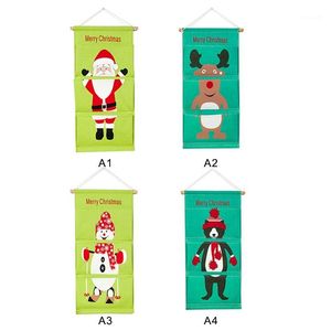 Décorations de Noël sur la porte Organisateur mural Père Noël Renne Sac d'impression Suspendu Stockage1