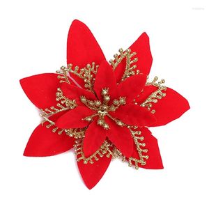 Kerstdecoraties P82d 13cm Glitter Poinsettia Bloem Decoratieve kerstboombloemen voor krans ornamenten Wedding Party Spring Festival