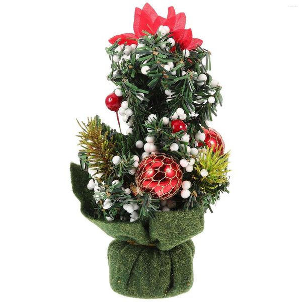 Paquet de décorations de Noël, mini arbre décoratif de 22 cm, en lin rouge doré, petite décoration de bureau, ornement en PVC, arbres de vacances de Noël