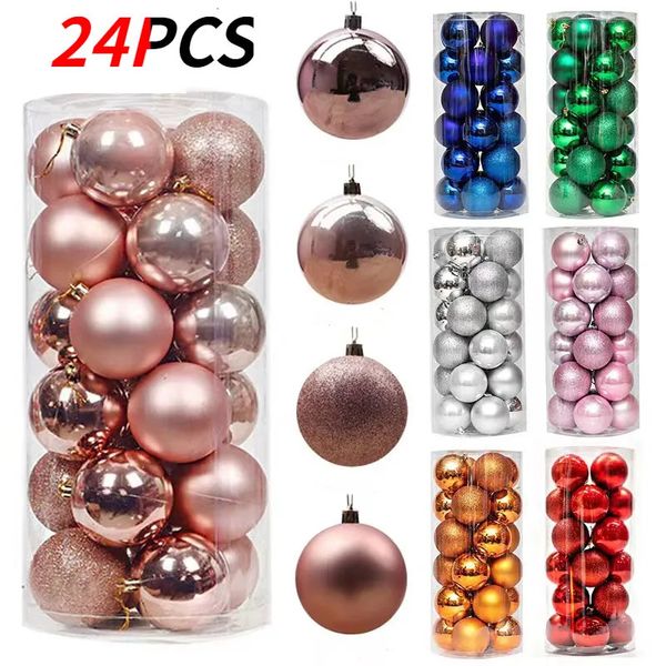 Décorations de Noël peintes en plastique boule ornements ensemble arbre pendentif décoration accessoires 8 cm 24 pièces 231011