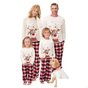 Décorations de Noël Pyjama Set Deer Print Adt Femmes Enfants Accessoires Vêtements Famille Drop Livraison Maison Jardin Fête Fournitures Dhszg