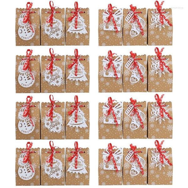 Decorazioni natalizie Sacchetti regalo in carta 24 pezzi Kraft Bomboniere Confezioni natalizie per biscotti Giocattoli Tema invernale