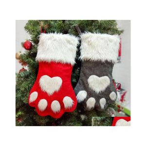 Décorations de Noël Party Dog Cat Paw Bas Suspendu Arbre Ornement Décor Bonneterie Peluche Chaussettes De Noël Kdis Cadeau Sac De Bonbons Drop Deliv Dhhrs