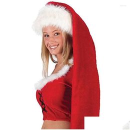 Decoraciones navideñas Fiesta Santa Claus Sombrero largo Veet Gorro blanco rojo Disfraz Navidad Adt Estilo para niños Sombreros Suministros Entrega directa Inicio Dhfyt