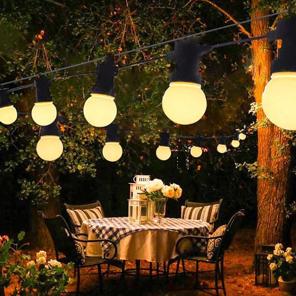 Décorations de Noël Patio String Light Guirlande extérieure lumières Globe ampoule fée chaîne lumière année fête jardin Patio guirlandes décorer 10M LED 231207