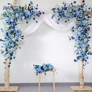 Kerstversiering Patroon Aangepaste Bruiloft Rekwisieten Boog Achtergrond Feest Evenement Decor Kunstbloem Rij Zijde Blauw Wit Buiten Gazon Fake 230919