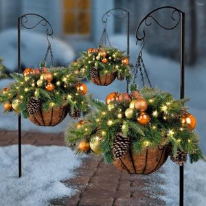 Kerstdecoraties hangerse ornamenten pre-verlichte kunstmatige hangende mand gemengd en witte LED-lichten-frosted bessen mand 2022