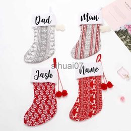 Décorations de Noël Chaussette de Noël personnalisée Ajoutez votre nom Chaussette de Noël tricotée Bas de famille tricotés rouges personnalisés Décoration de Noël x1019