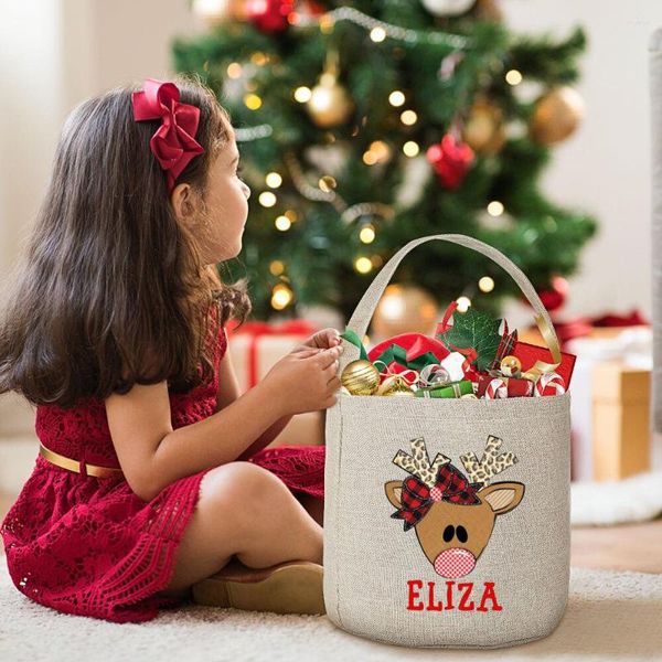 Sac de cerf personnalisé avec nom personnalisé, décorations de noël, cadeaux de noël pour garçons et filles, sacs seau pour enfants, cadeau de bonbons à main