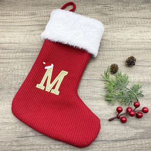 Décorations de Noël personnalisées, sac cadeau, bas rouge, décor tricoté avec Alphabet élégant