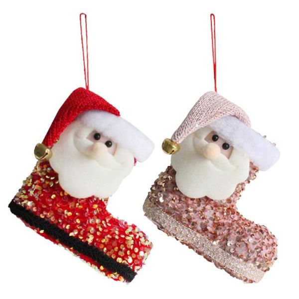 Decoraciones navideñas Medias personalizadas Adornos de botas con lentejuelas de Papá Noel Medias lindas para el colgante del festival de fiesta en casa