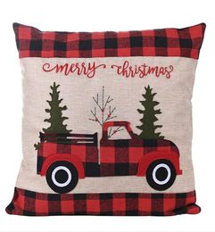 Kerstdecoraties kussensloopbedekkingen Buffalo Plaid Throw Xtmas Tree Red Truck Cushion Cover JK2010XB7498632