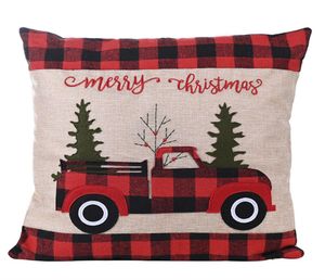 Décorations de noël taie d'oreiller couvre Buffalo Plaid jeter arbre de noël rouge camion housse de coussin JK2010XB6842571