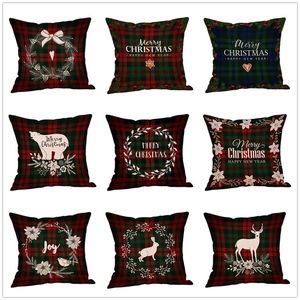 Kerstmisdecoratie Kussensloop Plaid Elk Beer Ptinted Sierkussen Covers Xams Katoen Linnen Sofa Kussen Cover Home Party Kussensloop Heet