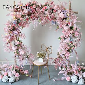 Décorations de Noël Arrangement floral rose Ajouter Lune Forme Arch Stand Mariage Toile de fond Fleurs Rangée avec cadre Étagère Événement Fête Banquet Scène Props 230919