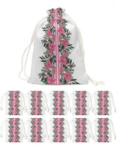 Décorations de noël, sacs à bonbons Poinsettia à fleurs roses, sac cadeau du père noël, fournitures d'emballage en lin pour fête à domicile
