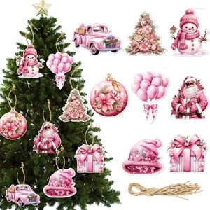 Décorations de noël pendentifs roses, ornements suspendus pour arbre de noël, cadeau en carton Double face pour la décoration de la maison