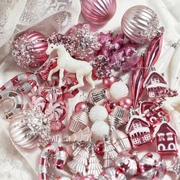 Décorations de Noël boules roses/rouges/dorées, ornements d'arbre, pendentif ours pour la maison, année 2024
