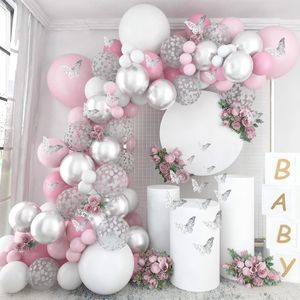 Décorations de Noël Rose Argent Papillon Ballon Garland Arch Kit Décoration De Fête D'anniversaire Enfants Décor De Mariage Baby Shower Fille Latex Baloon 231023