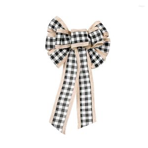 Kerstdecoraties Plaid boog krans vakantie diy ambachten deur decor bowknot ornamenten voor boomtopper bruiloftsfeestdecoratie