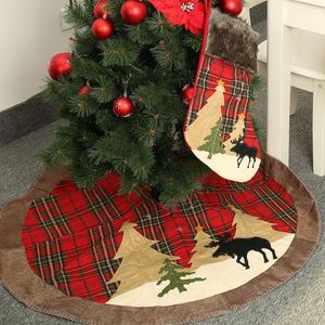 Décorations de Noël Jupe d'arbre en tissu à carreaux Tapis 105CM Tapis Petits ornements Tablier Année Ambiance de la maison Disposition 1PC1