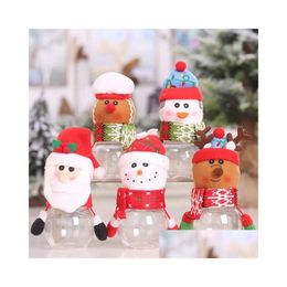 Decoraciones navideñas Tarro de caramelo de plástico Tema navideño Bolsas de regalo pequeñas Caja Artesanía Decoraciones para fiestas en el hogar Jardín en casa Fiesta festiva Su Dhgfe